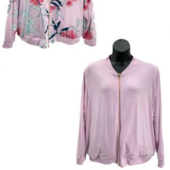 NWT IMAN GLOBAL CHIC REVERSIBLE STRETCH KNIT BOMBER‎ JACKET PALE LILAC XS - Picture 2 of 10